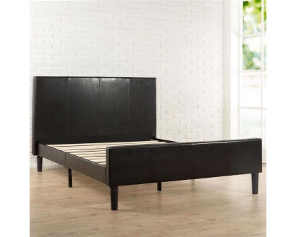 FaFurn - Full Size Platform Bed Frame with Upholstered Headboard and Footboard in Espresso, Leather