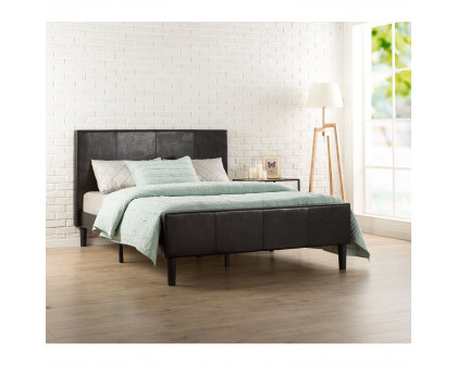 FaFurn - Full Size Platform Bed Frame with Upholstered Headboard and Footboard in Espresso, Leather