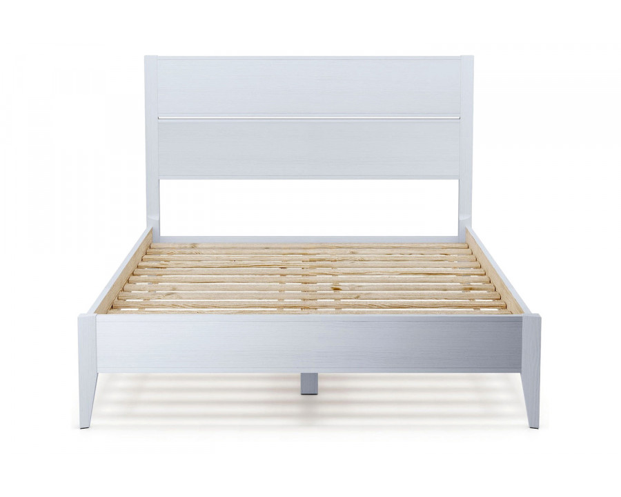 FaFurn Mid Century Slatted Platform Bed - Rustic White, Full Size