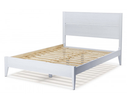 FaFurn Mid Century Slatted Platform Bed - Rustic White, Full Size