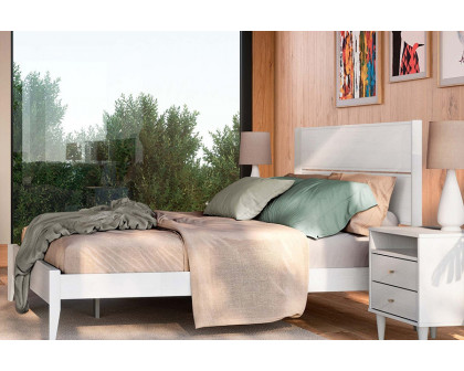 FaFurn Mid Century Slatted Platform Bed - Rustic White, Full Size