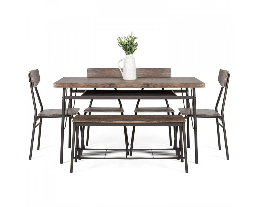 FaFurn - 6-Piece Dining Set with 4 Chairs Bench and Storage Racks in Brown