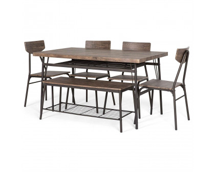 FaFurn - 6-Piece Dining Set with 4 Chairs Bench and Storage Racks in Brown