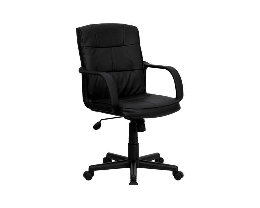 FaFurn - Black Mid-Back Polyurethane & Leather Office Chair with Nylon Arms