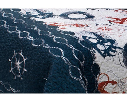 FaFurn Modern Coastal Anchor Polyester Reversible Quilt Set - Full/Queen Size