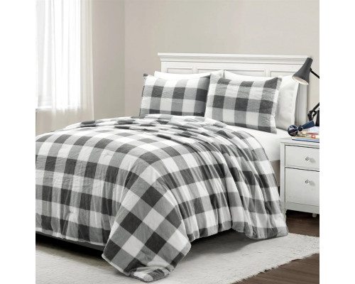 FaFurn Full/Queen Size Comforter Set - Black/White/Gray, Soft Sherpa Faux Fur