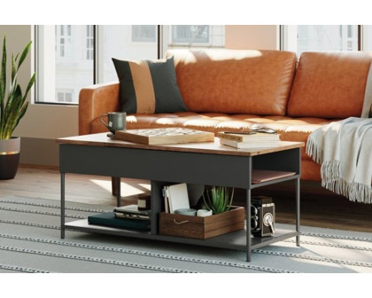 FaFurn - Farmhouse Black Metal Wood Lift-Top Multi Purpose Coffee Table