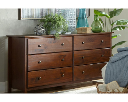 FaFurn Farmhouse Solid Pine Wood 6 Drawer Dresser - Cherry