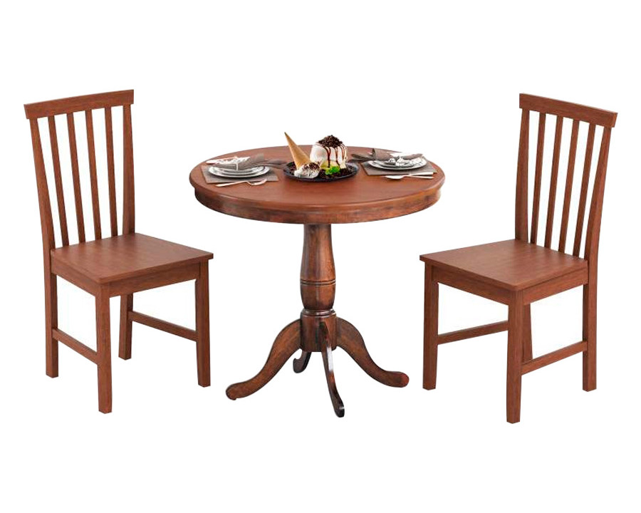 FaFurn - 3-Piece Round Dining Table Set with 2 Chairs in Walnut, Wood