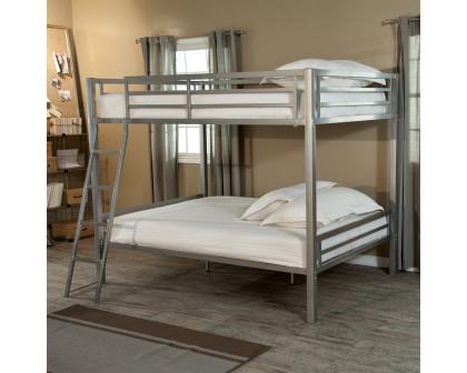 FaFurn Full Size Bunk Bed with Ladder - Silver, Metal