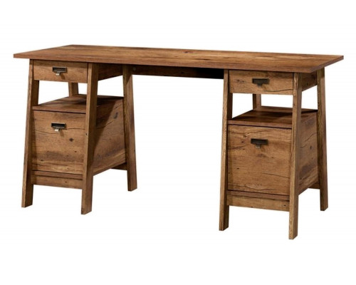 FaFurn Farmhouse Executive Desk with Filing Cabinets Storage - Rustic Oak