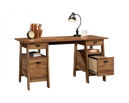 FaFurn Farmhouse Executive Desk with Filing Cabinets Storage - Rustic Oak