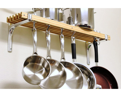 FaFurn Farmhome Wooden Wall Mounted 6 Hooks Pot Rack