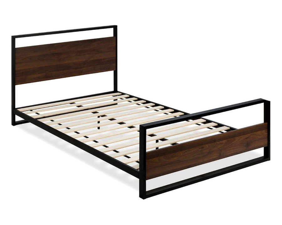 FaFurn - Queen Size Farmhouse Metal Wood Platform Bed Frame with Headboard Footboard