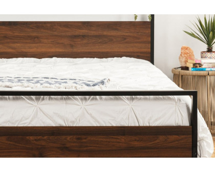 FaFurn - Queen Size Farmhouse Metal Wood Platform Bed Frame with Headboard Footboard