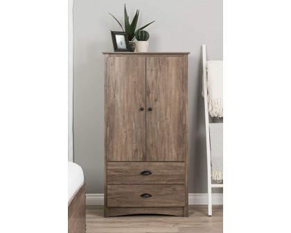 FaFurn - Farmhome Rustic 2 Drawer Bedroom Storage Armoire Gray Oak