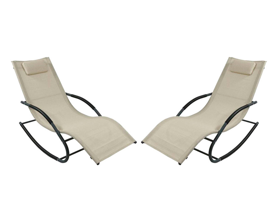 FaFurn - Set of 2 Outdoor Patio Rocking Chair with Pillow in Beige, Polyethylene/Steel