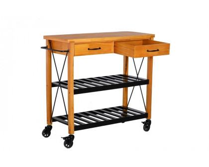 FaFurn - Farmhouse Rolling Kitchen Island 2 Drawers Storage with Butcher Block Rubberwood Top