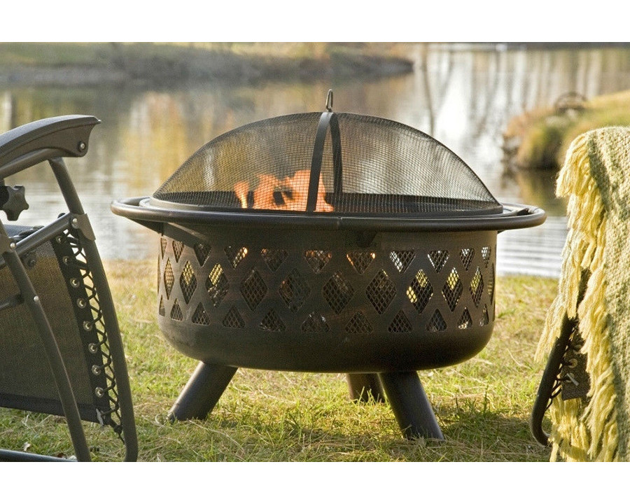 FaFurn - 36-Inch Bronze Fire Pit with Grill Grate Spark Screen Cover