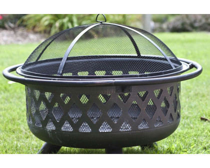 FaFurn - 36-Inch Bronze Fire Pit with Grill Grate Spark Screen Cover