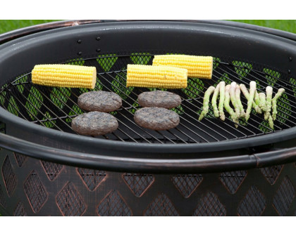 FaFurn - 36-Inch Bronze Fire Pit with Grill Grate Spark Screen Cover