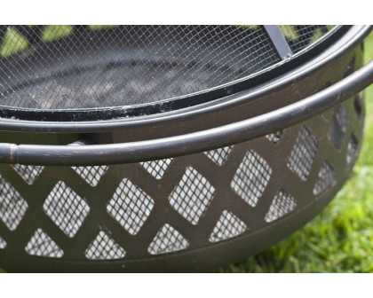 FaFurn - 36-Inch Bronze Fire Pit with Grill Grate Spark Screen Cover