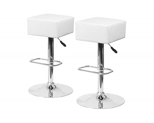 FaFurn - Backless Square Swivel Barstool with White Vinyl Seat (Set of 2)