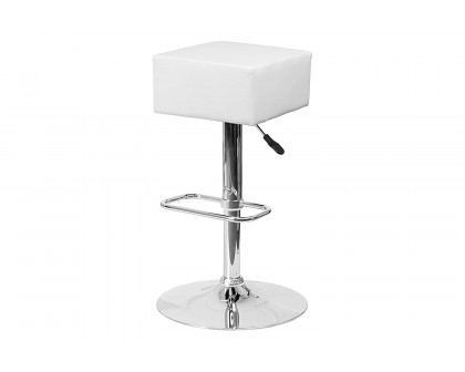 FaFurn - Backless Square Swivel Barstool with White Vinyl Seat (Set of 2)