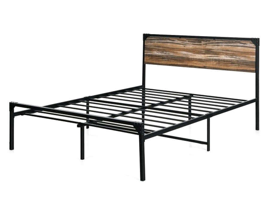 FaFurn Rustic Farmhome Metal Wood Platform Bed Frame - Full Size