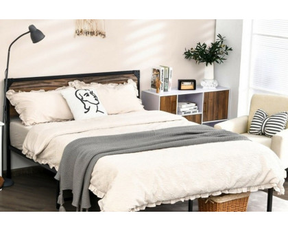 FaFurn Rustic Farmhome Metal Wood Platform Bed Frame - Full Size