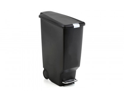 FaFurn - Black 10-Gallon Narrow Kitchen Trash Can with Easy Step-On Lid