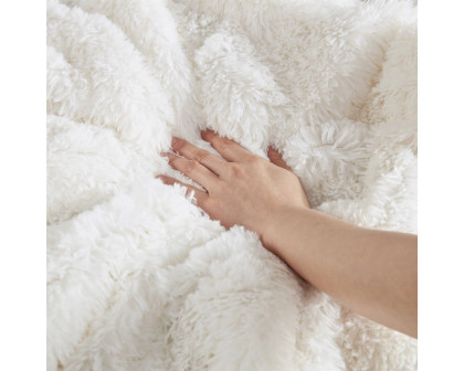 FaFurn 3-Piece Reversible Full/Queen Size Comforter Set - Ivory, Soft Sherpa Faux Fur