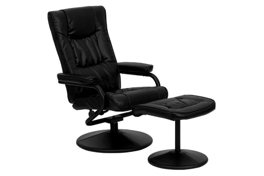 FaFurn™ - Black Faux Leather Recliner Chair with Swivel Seat and Ottoman