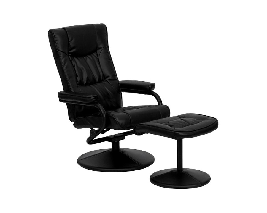 FaFurn - Black Faux Leather Recliner Chair with Swivel Seat and Ottoman