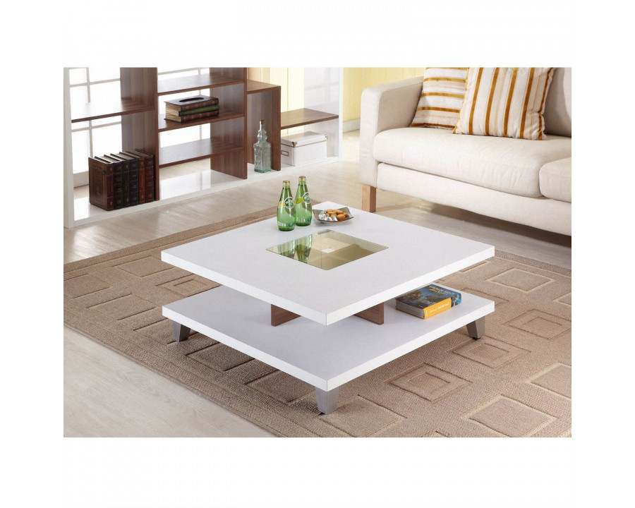 FaFurn - Modern Coffee Table with Bottom Shelf in White, Wood