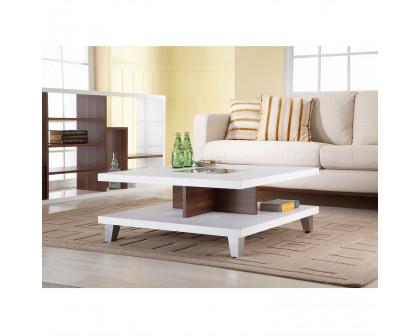 FaFurn™ Modern Coffee Table with Bottom Shelf - White, Wood