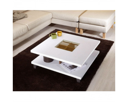 FaFurn™ Modern Coffee Table with Bottom Shelf - White, Wood