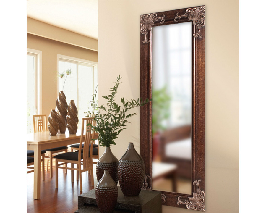 FaFurn - Full Length Mirror with Wood Frame and Accents in Antique Silver