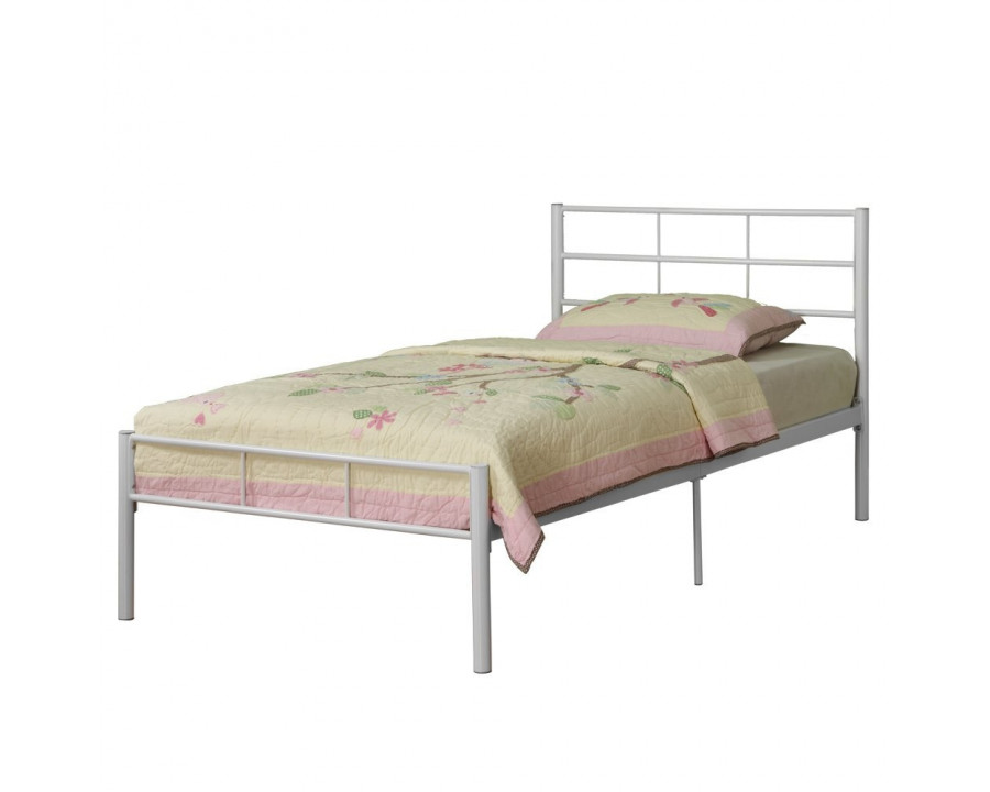 FaFurn - Twin Size Platform Bed Frame with Headboard in White, Metal