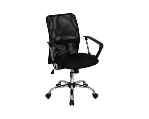 FaFurn - Black Mid-Back Mesh Office Chair with Chrome Finished Base