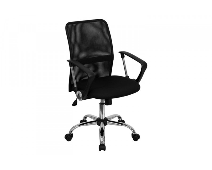 FaFurn - Black Mid-Back Mesh Office Chair with Chrome Finished Base