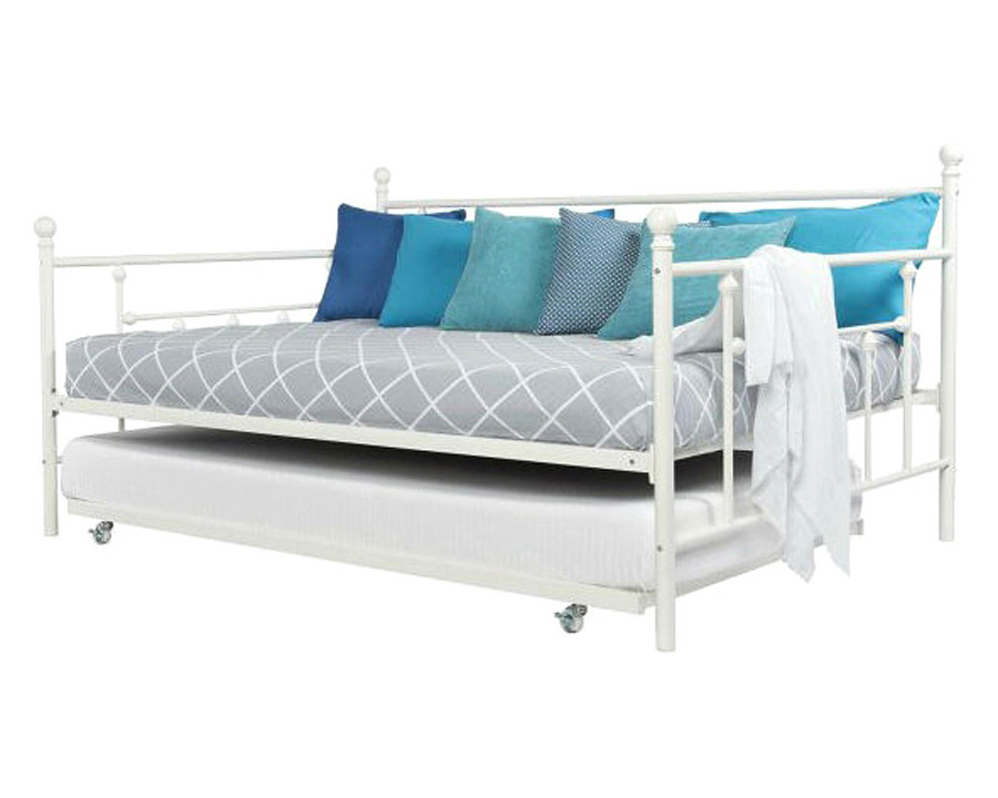 FaFurn Full Size Metal Daybed with Twin Roll-Out Trundle Bed - White