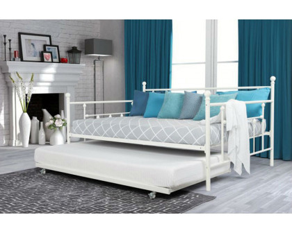 FaFurn Full Size Metal Daybed with Twin Roll-Out Trundle Bed - White