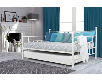 FaFurn Full Size Metal Daybed with Twin Roll-Out Trundle Bed - White