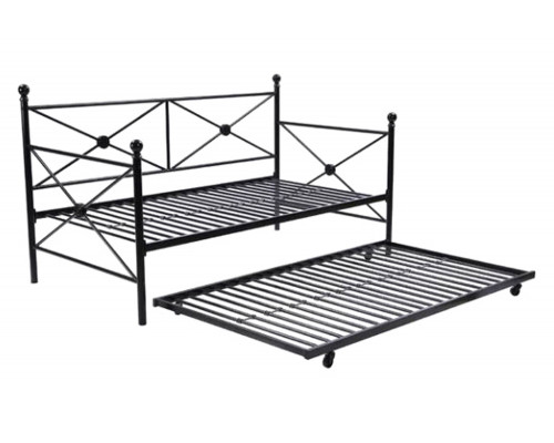 FaFurn Full Size Metal Daybed with Twin Roll-Out Trundle Bed - Black