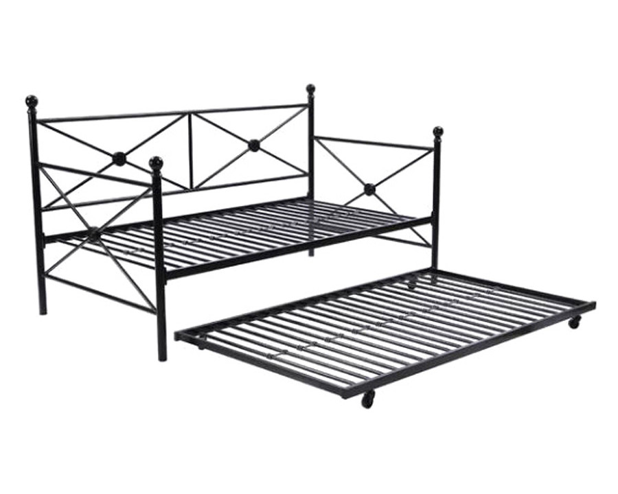 FaFurn Full Size Metal Daybed with Twin Roll-Out Trundle Bed - Black