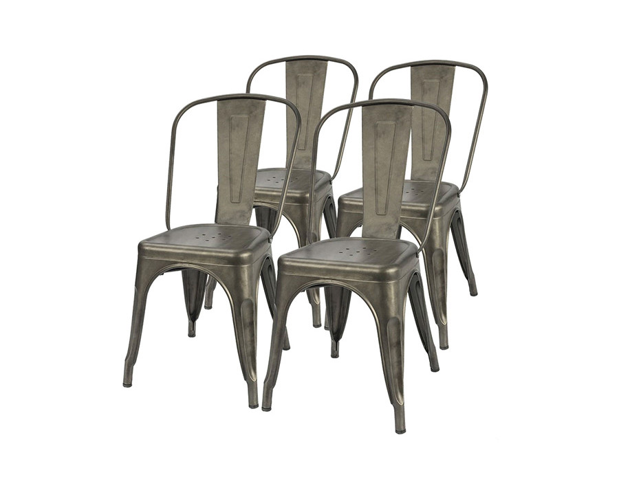 FaFurn - Stackable Modern Cafe Bistro Dining Side Chair in Gun Metal Finish (Set of 4)