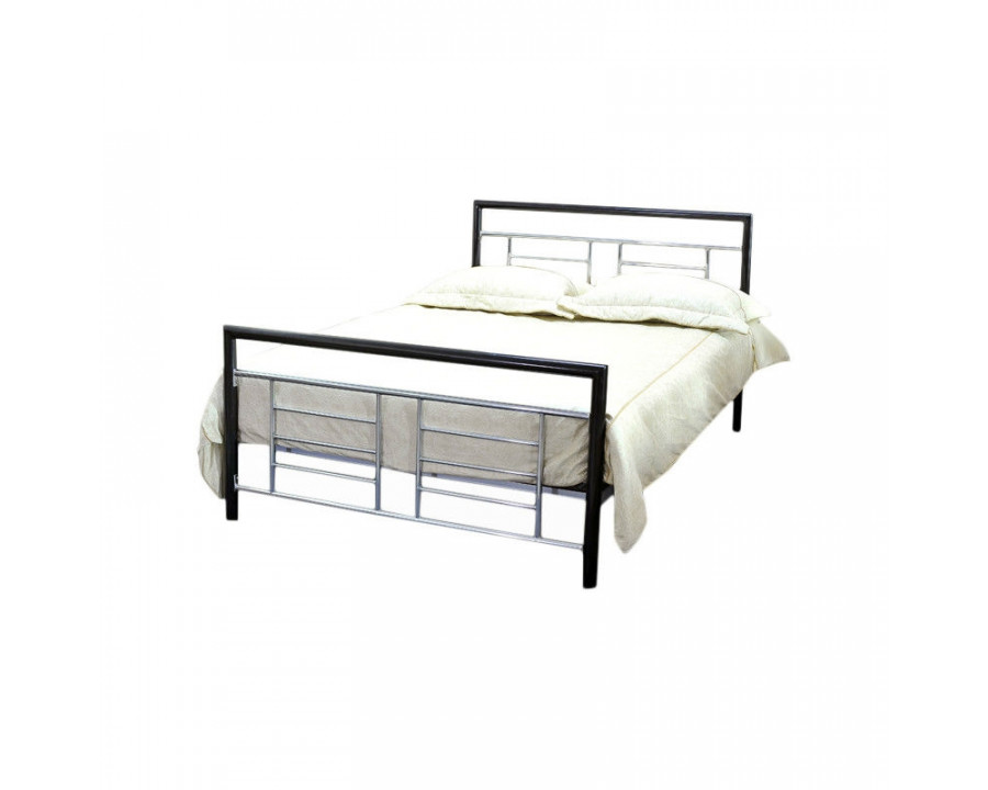 FaFurn - Full Size Platform Bed Frame with Headboard and Footboard and Silver Accents in Black, Metal