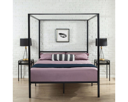 FaFurn Modern Full Size Canopy Bed Frame - Black, Metal