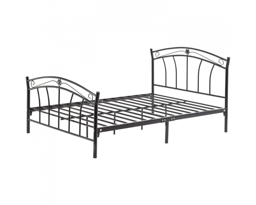 FaFurn - Full Size Platform Bed Frame with Curvy Headboard and Footboard in Black, Metal